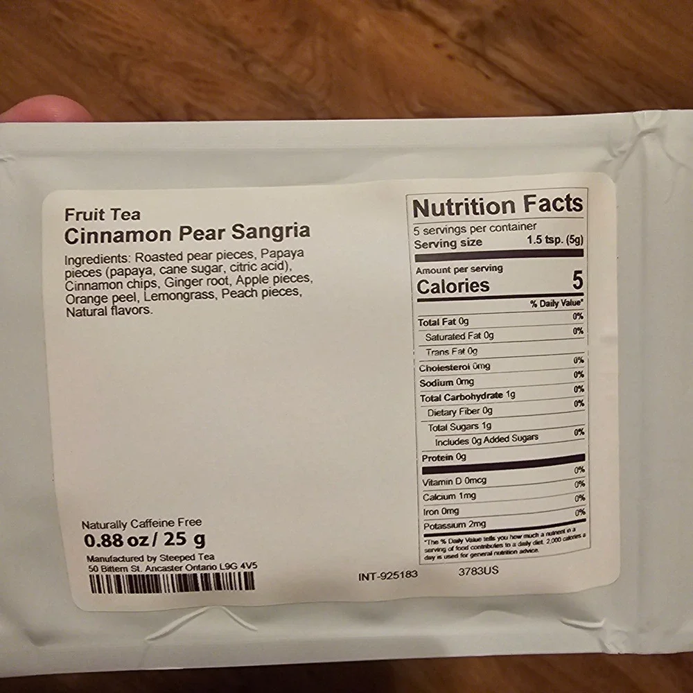 Steeped Tea Cinnamon Pear Sangria Fruit Tea Caffeine Free 0.88oz 25g Pouch